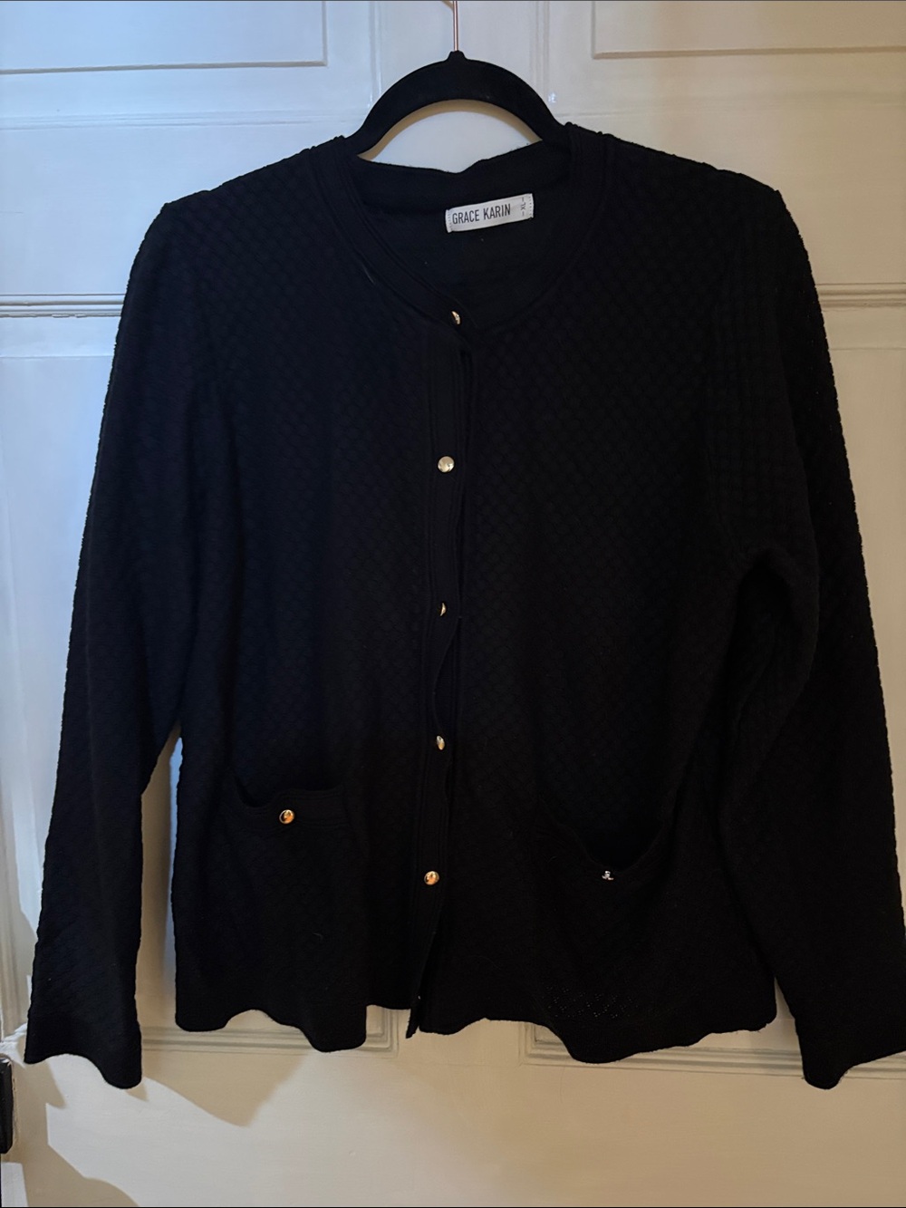 Grace Karin Black Quilted Button-Front Cardigan